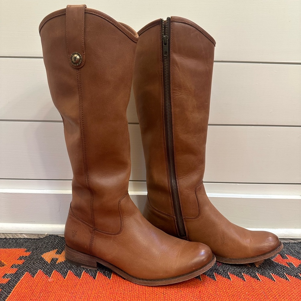 Frye Melissa Button Inside Zip Cognac